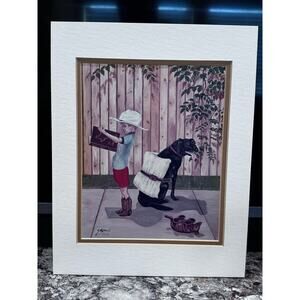 J.E. Barto 1985 Little Cowboy & Dog as  Horse Art Print with Matting 11”x14”